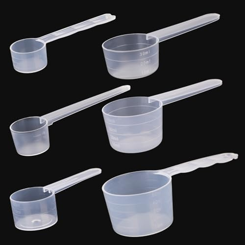 Dosierlöffel, 6 Stück Proteinpulver Kaffee Messlöffel, Enthält 3g, 4g, 20ml, 30ml, 40ml und 50ml Messlöffel, Transparente Messlöffel aus Kunststoff für Kaffee, Proteinpulver, Waschmittel