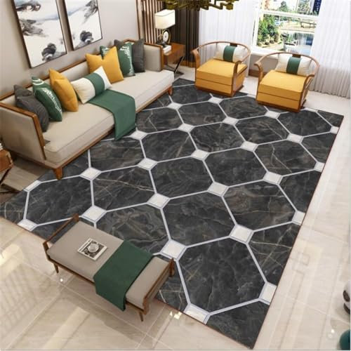 Kunsen Teppich Muster Moderne geometrische Symmetrie, kurzer Fleece-Komfort Teppich Schlafzimmer Schwarz Flickenteppich deko wohnung80X140CM