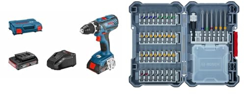 Bosch Professional Akku-Bohrschrauber GSR 18V-28 (inkl. 2x2,0 Ah Akku, Ladegerät GAL 18 V-20) + 40-tlgs. Bohrer Bit Set (Pick and Click, extra harte Schrauber Bits, mit Universalhalter)