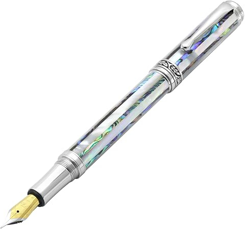 Xezo Maestro Jubilee Stylo Plume, plume fine (trait 0.35mm). Nacre blanche océanique, ormeau de Pāua. Limité à 223 pièces. Fait à la main, chaque pièce est unique