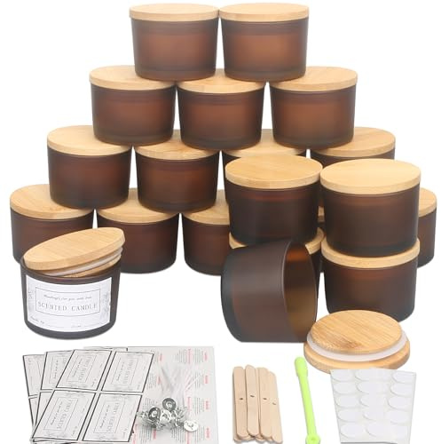 MILIVIXAY 20 Pack 4 OZ Frosted Amber Glass Candle Jars with Lids and Candle Making Kits - Bulk Wide Mouth Small Empty Candle Jars for Making Candles - Spice, Powder Containers.