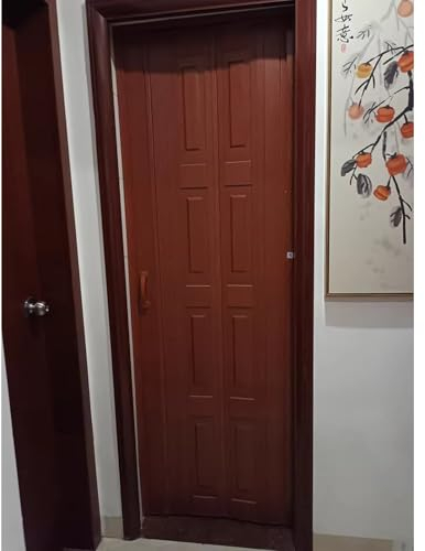 Falttüren Innentüren Plissee-Falttüren mit Holzmaserung, PVC-Vorhang, Schiebe-Faltgitter, Sichtschutz, Verdunkelungstrennung Innen und Außen, Magnetverschluss(Red,38x96in(96.5x243.8cm))