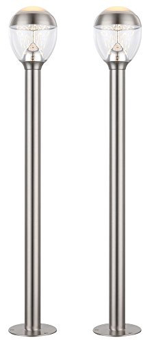 Außenleuchte Stehlampe Standleuchte Garten Edelstahl Sockelleuchte Außen, IP44, 1x LED 11W 750Lm warmweiß, DxH 15x99 cm, 2er Set