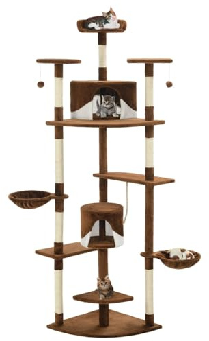 Somanki Katzen-Kratzbaum mit Sisal-Kratzsäulen 203 cm Braun und Weiß, Katzenkratzbaum, Katzenmöbel, Kratztonne Für Katzen, Aktivitätskratzbäume, Katzen Zubehör