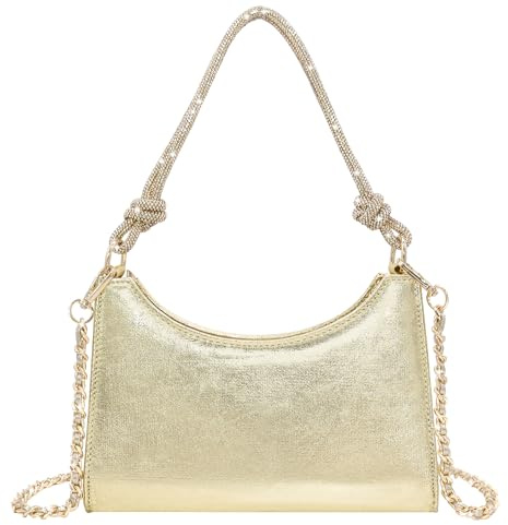 Milisente Clutch Bags for Women Glitter Evening Rhinestone Shoulder Handbag | For Wedding Party Prom Dinner, Metallic Crescent, Crystal Crossbody Chain Hobo, Zipper Closure(Black)