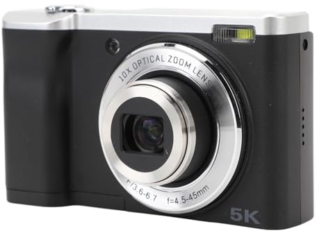 Appareil Photo Numérique 5K, Appareil Photo avec Appareil Photo Avant 16 MP/arrière 12 MP, écran Tactile IPS 2,8, Zoom Optique 10x, Mise au Point Automatique, Flash