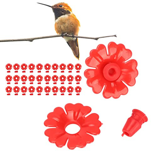30 Stück Vogelfutterspender Blume, Hängende Vogelbadschale, Futterspender, Ersatzteile, Stabile Futteröffnungen, Vogelfutternapf, Wasserschale, Futternapf, Teil für (Rot)