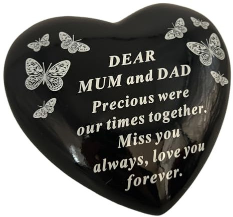 Angraves Dear Mum and Dad Butterfly Black Heart Graveside Grave Memorial Ornament Verse Plaque