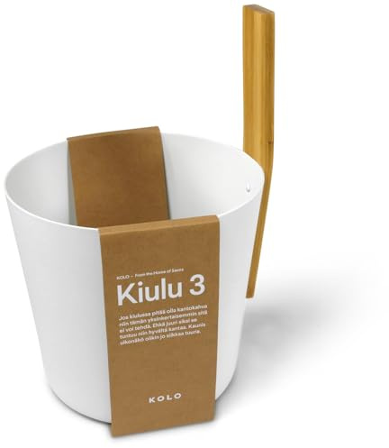 KOLO Kiulu 3 Sauna Kübel 5 l - Weißes Aluminium - Bambusgriff - Langlebiges zweiteiliges Sauna-Set für Aufgüsse und authentische finnische Saunakultur - Made in Finland