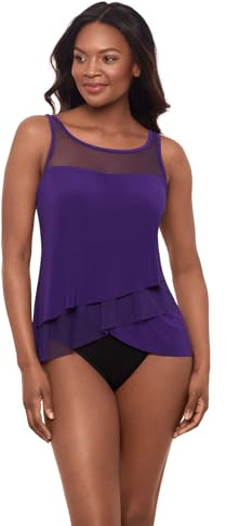 Miraclesuit Women's Swimwear Illusionists Mirage High Neck Underwire Bra Tankini Bathing Suit Top, Mulberry, 14