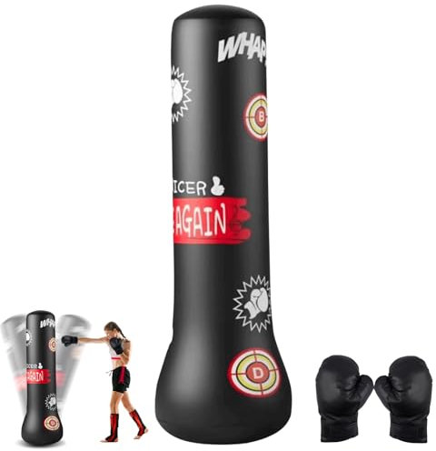 Saco de boxeo de pie para niños, 160 cm, juego de pelotas de punching para kickboxing, karate, boxeo y alivio del estrés, para niños y niñas