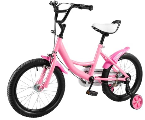 TkkMivcOC 16 Zoll Rosa Kinderfahrrad, Fahrrad für 5-8 Jahre Kinder, Verstellbares Sitzhöhe mit Stützräder Schutzbleche, Fahrrad Jungen Mädchenfahrrad Unisex