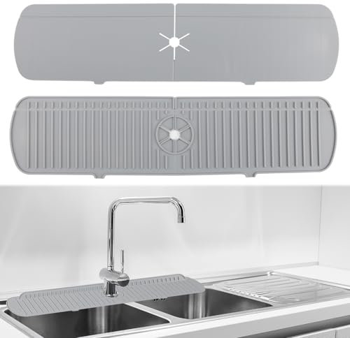 Silicone Faucet Splash Guard 24 Inch, Drip Catcher Tray for Kitchen Sink, Bathroom, and Farmhouse, Water Spill Protector Mat, Easy Clean, Fits Most Faucets, Grey