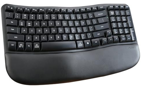 Nulea RT08 Wave Keys Wireless Ergonomic Keyboard with Cushioned Palm Rest, 2.4GHz Ergo Cordless USB Computer Keyboard, Comfortable Natural Typing, for Laptop, Mac, Windows Black