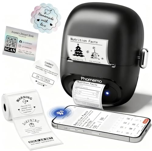 Phomemo M160 - Stampante per etichette Bluetooth, autoadesiva, termica, portatile, per codici a barre, vendita al dettaglio, ufficio, compatibile con telefoni e sistemi PC, nero