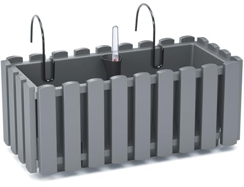 B2C Window Fence Hanging Flower Pot Planter 2 Sizes 4 Colours Rustic Slat Farm House Design UK Self Watering Kit (Grey, Medium - 38cm)