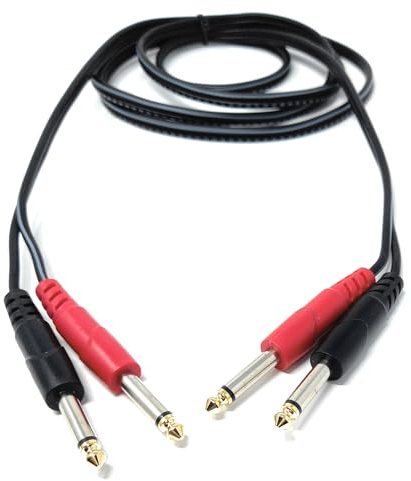 DRUT 2m 2x 6.35mm (1/4) Mono Jack to 2x 6.35mm Mono TS Jack Cable, 6.5ft | Twin Signal Patch Lead for Mixers, Controllers, DJ & Audio Equipment, Gold Ends