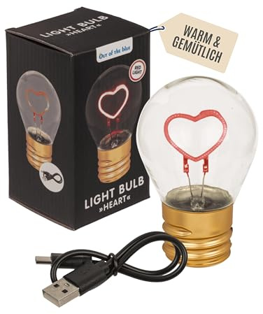 VARZI Bombilla LED en forma de corazón con batería recargable, luz roja, cable USB incluido, caja de regalo 1956