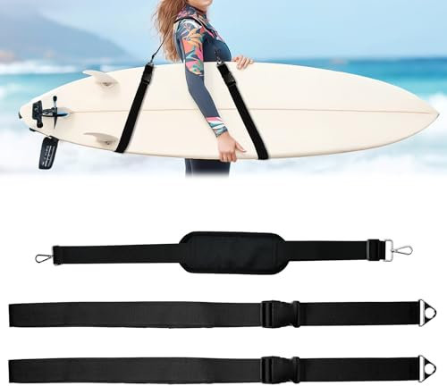 WEFHEF Tracolla per SUP Regolabile, Cinghia Trasporto per Surfboard e Paddleboard, Set con 1 Spallaccio Imbottito 120cm e 2 Cinghie 200cm per Kayak Longboard e Attrezzature Acquatiche