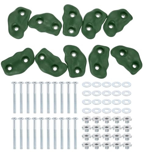 PATIKIL Rock Climbing Holds, 10 Pcs Small Climbing Rock Wall Grips Play Set Climber Attachments with Double Hole for Playground Accessory Indoor Outdoor Tree Training, Green C-Small
