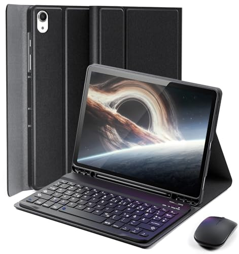 MicroTunk für iPad A16 11 (2025) / iPad 10 Generation (2022) 10. 9/11 Zoll Hülle Mit Deutsche QWERTZ Tastatur Zum Aufladen, Kabellose Bluetooth-Tastatur, Maus, Schutzhülle Magnetisch Keyboard Case