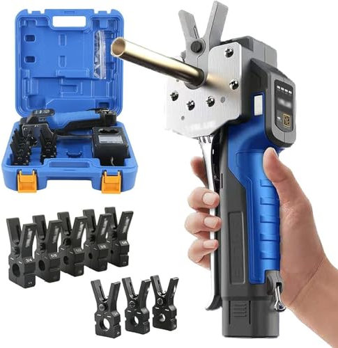 Cartellatrice Tubi Rame for Svasatura Cordless da1/4″, 3/8″, 1/2″, 5/8″, 3/4″Espansore per Tubi Idraulici Strumento Rame e Alluminio Cartellatrice Elettrica a Batteria per Tubi in Rame