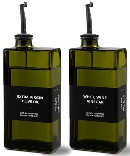 Gelury Olive Oil Dispenser Bottle for Kitchen 16.9oz, UV-Blocking Oil and Vinegar Dispenser Set, Soy Sauce Dispenser, Space Saving Design for Countertop (Green, 2pcs)