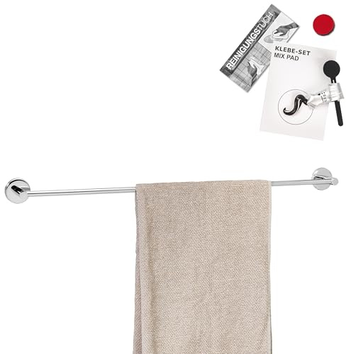 bremermann Bad-Serie Lucente - Badetuchstange extra lang - 80 cm, inkl. Klebeset, Handtuchstange ideal einsetzbar für Bad und Dusche, passend für Badetücher und Handtücher, aus Edelstahl verchromt