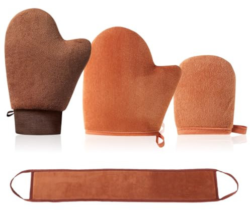 Applicatore Guanto Autoabbronzante, 4 Pezzi Guanto Autoabbronzante, Autoabbronzante Mitt Applicatore, Autoabbronzanti Guanto Viso e Corpo, Riutilizzabili morbido Guanti Abbronzatura