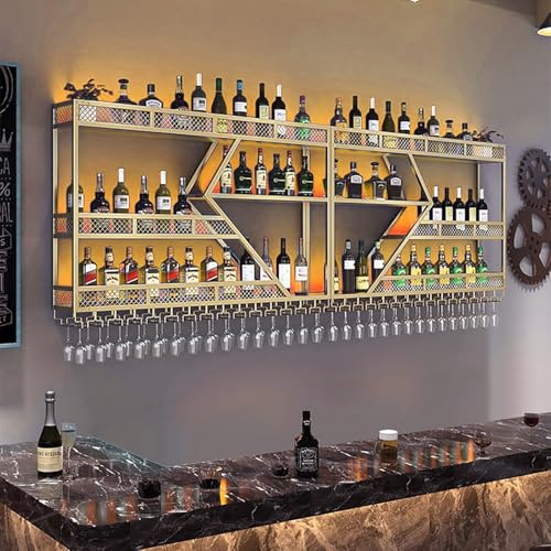 Zanefoo Premium Wandweinregal Metall | Modulare Weinflaschenhalterung | Modernes Weinlager Für Homebar, Küche, Gastronomie | Robuste Halterung + Einfache Montage (Inkl. Dübel)(Gold, 2.4m)