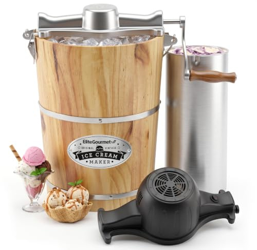 Elite Gourmet EIM916X 6Qt Old Fashioned Wood Bucket Ice Cream Maker