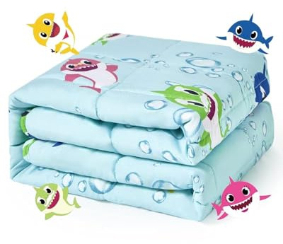 Sivio Gewichtsdecke 1,3 kg, 90 x 120 cm, Schwere Decke für Natürliche Erholung und Schlaf, Weiche Kuschelige Bettdecke, Geschenk für Jungen und Mädchen, Grüne Haie