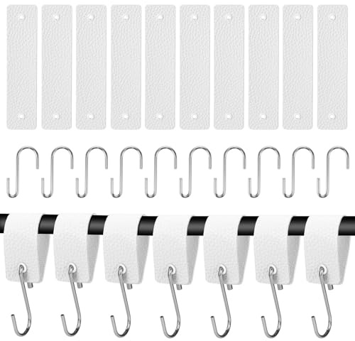 10 Pcs Crochets en S de Suspension, Crochet S avec Boucle en Cuir, Crochet en S en Cuir Multifonction, Crochets pour Armoire Salle de Bain Cuisine Bureau Camping Porte-manteau Vêtements (Blanc)