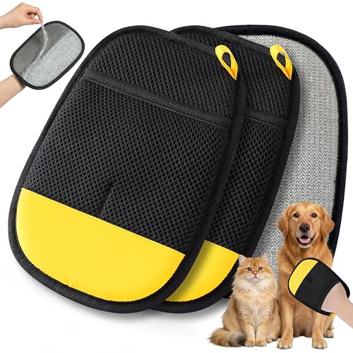 SAWMONG Pet Hair Remover Gloves 2-Pack – Extra-Wide Static Dog & Cat Hair Remover for Couch, Carpet, Clothes & Car Seats, Reusable Lint Roller Alternative