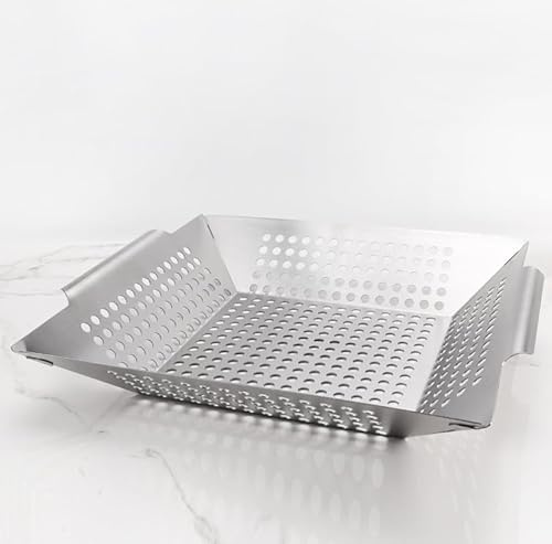 Just BBQ Grillschale Edelstahl 34x30,6cm - Wiederverwendbarer Grillkorb für Gemüse Fleisch Fisch BBQ & Ofen