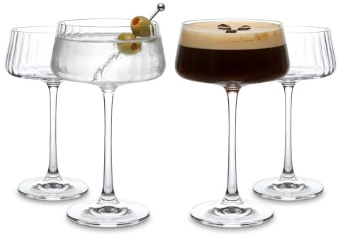 WUITOKI Martini Gläser, 4 Stück, 22cl, geriffeltes Kristallglas, spülmaschinenfest, stoßfest, Aperitifgläser, Cocktail