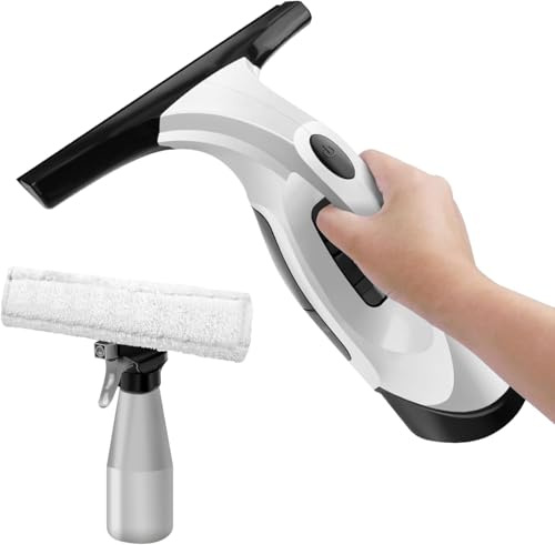 Cordless Window Vacuum Cleaner - Handheld Rechargeable Electric Squeegee with 2.2 mAh Battery, 150ml Water Tank, Spray Bottle & Cloth, for Shower Screen, Mirror, Glass Without Extension Pole
