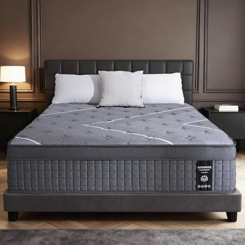 UltraSnooze Full Mattress, 10 Inch Hybrid Mattress in a Box, Medium Firm, Memory Foam and Individual Pocket Spring, Full Size Mattress for Pressure Relief & Motion Isolation, CertiPUR-US Certified