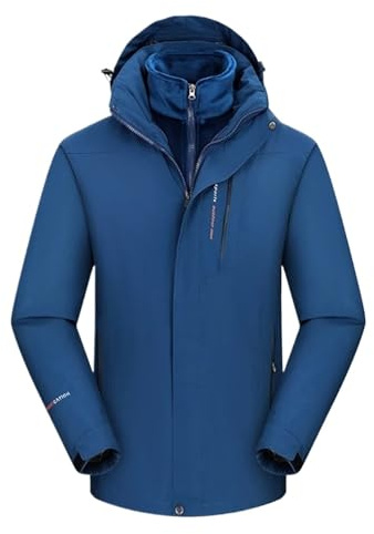 WAJJWI Herr 3-i-1 tjock vandringsjacka fleece vattentät vinter vindjacka utomhus varm camping vindtät kappa för vår, höst (färg: 2, XL)