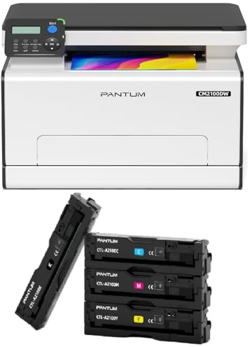 PANTUM CM2100DW Imprimante Laser Couleur Multifonction 3en1 Impression/Copie/Scan, Impression Recto-Verso Automatique, WLAN/Net/USB, 20ppm, pour la Maison et Le Bureau, avec Toner CTL-A2100C/M/Y/K