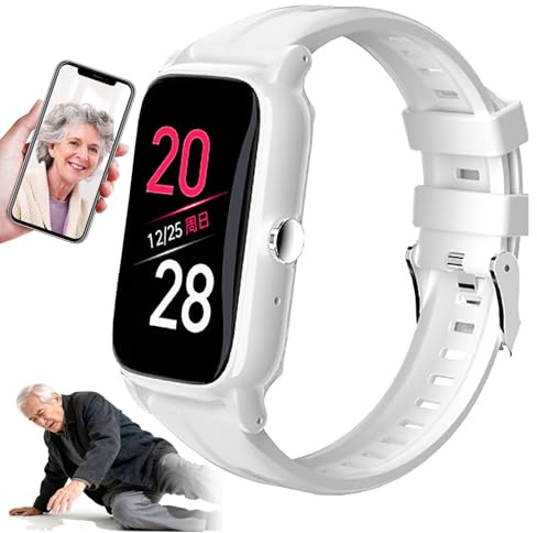 Montre Connectée Anti-Chute Pour Seniors, Bracelet GPS Anti-Perte, Détection De Chute + Appel D'urgence SOS, Appels Vidéo Bidirectionnels HD, Suivi De Santé, Montre Connectée Anti-Perte White