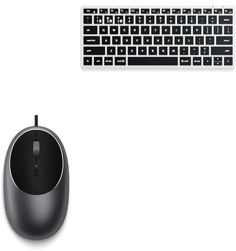 Satechi C1 Mouse USB-C Cablato in Alluminio Slim X1 Tastiera Bluetooth Multi-Dispositivo Retroilluminata, Layout QWERTY US, per MacBook, iMac, iPad e Windows