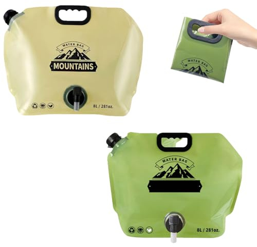 2 Stück Faltbarer Wasserkanister Mit Hahn 8l ,Faltbarer Wasserkaniste | Wassersack Camping,Geeignet für Camping, Wandern und Die Wasservorratshaltung Zu Hause (Olivgrün + Khaki)