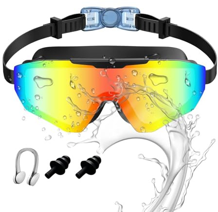 Generisch Occhialini da nuoto per bambini, attrezzatura grandangolare con clip per naso e tappi per le orecchie, per sport acquatici, immersioni, snorkeling, viaggi, vacanze estive all'aperto