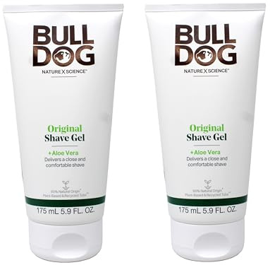 Bulldog Original Shave Gel for Men, Aloe Vera Enriched, Delivers a Close & Comfortable Shave, 95% Natural Origin, 5.9 fl oz (Pack of 2)