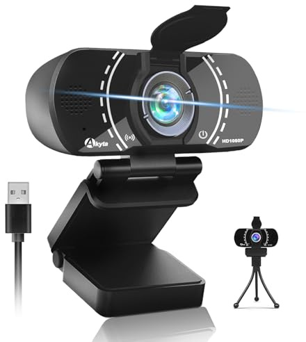 Akyta Webcam for PC, 1080P Webcam with Microphone/Tripod/Privacy Cover/Wide Angle 110°, Plug & Play USB Web Camera for Desktop Computer PC Laptop Mac Video Calling/Streaming/Zoom Conference ﻿