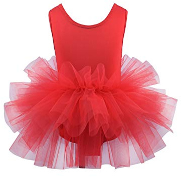 Girls' Camisole Dance Tutu Leotard with Fluffy 4-Layers Ballet Dress for Dance, Gymnastics and Ballet Red 7T-8T
