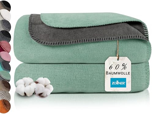 ZOLLNER Kuscheldecke zweifarbig in 150x200 cm - kuschelige Sofadecke in grün - waschbar bis 40°C - langlebiges Mischgewebe - Hotelwäschequalität - Oeko Tex® Zertifiziert