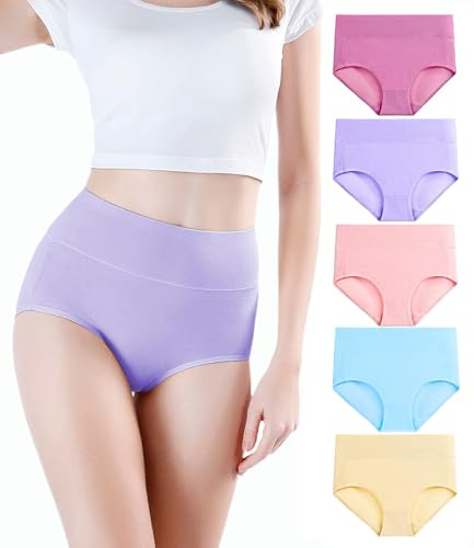 wirarpa Women's Underwear High Waisted Ladies Cotton Panties Soft Full Coverage Briefs 5 Pack Multicolor 3X-Large