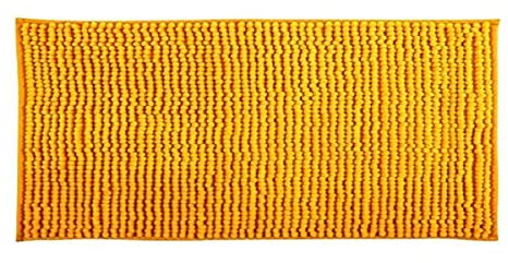 MSV - Tapis de Bain Chenille - Poils Longs Microfibres Moelleux Anti-dérapant - 40 x 60 cm - Safran Jaune - Lavable en Machine - Boucle d'Accrochage pour Séchage Rapide